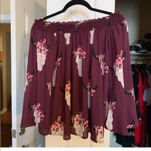 Maroon off the shoulder cow head top